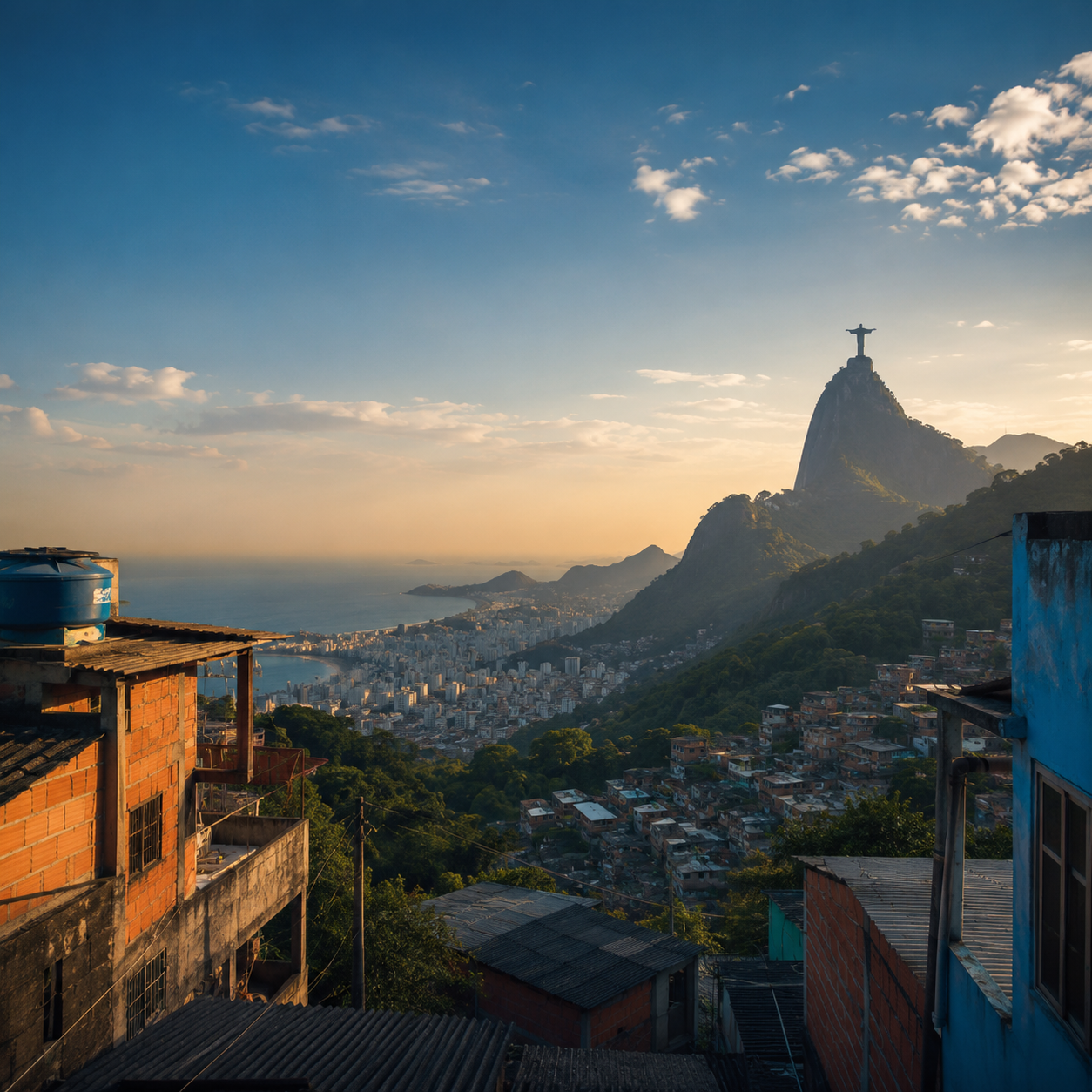 Vista panorâmica do Cristo Redentor e do Rio a partir de Santa Marta